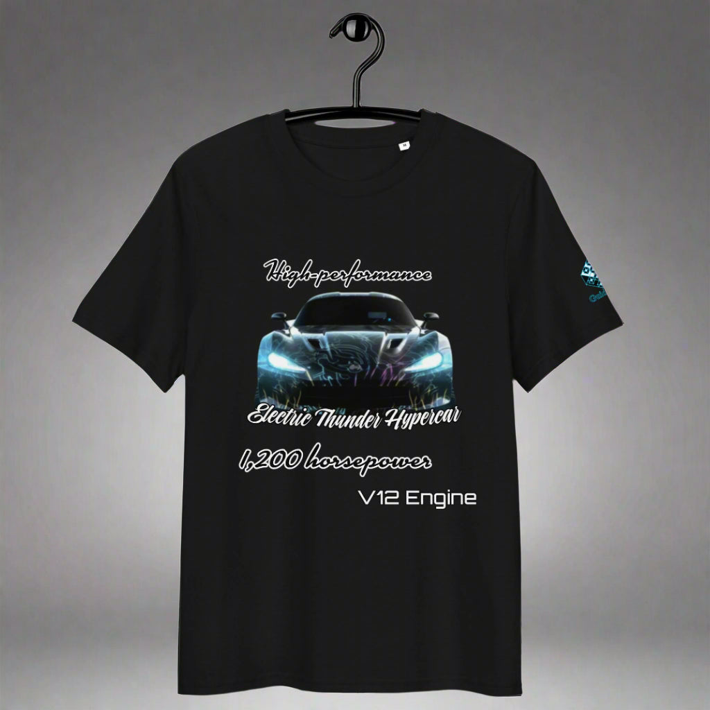 Electric Thunder Hypercar Tee – V12 Power & Neon Style by XGuidance Black 1