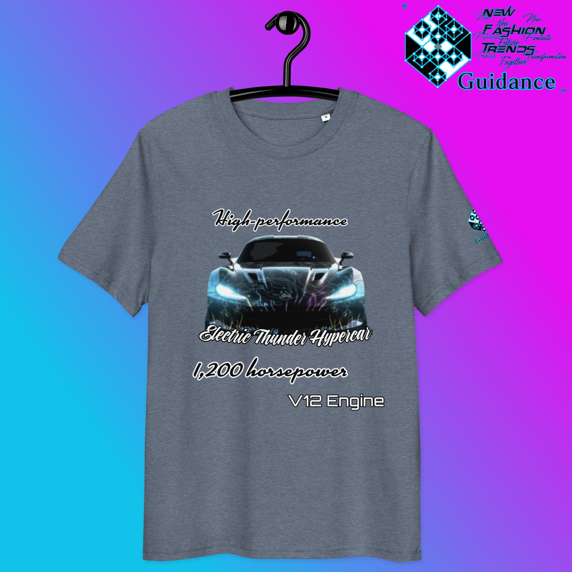 Electric Thunder Hypercar Tee – V12 Power & Neon Style by XGuidance Dark Heather Blue 4