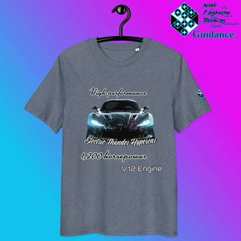 Electric Thunder Hypercar Tee – V12 Power & Neon Style by XGuidance Dark Heather Blue 4