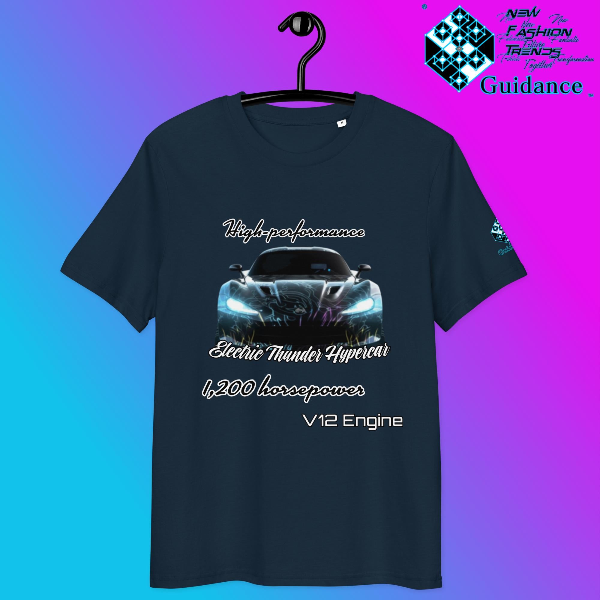 Electric Thunder Hypercar Tee – V12 Power & Neon Style by XGuidance French Navy 6