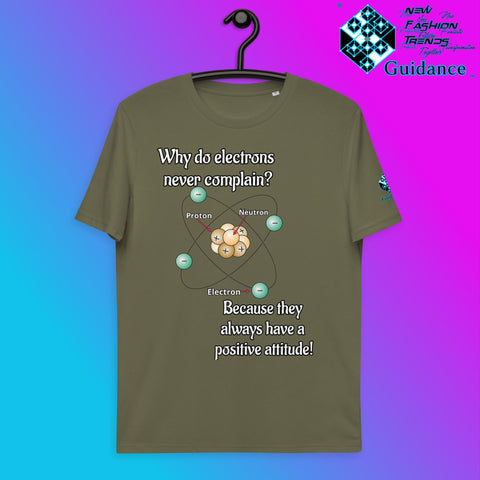 Electrons Positive Attitude T-Shirt with Science Humor by XGuidance Khaki 11