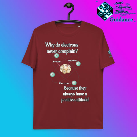 Electrons Positive Attitude T-Shirt with Science Humor by XGuidance Burgundy 9