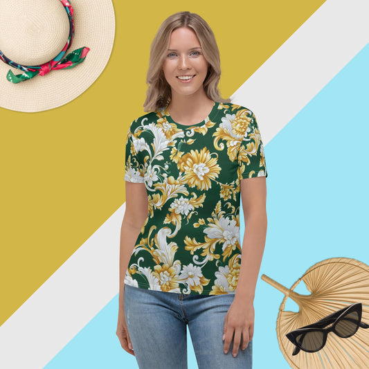 Emerald Elegance Tee – Gold Floral Green Statement Shirt by XGuidance XS 1