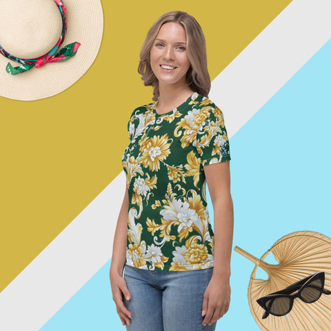 Emerald Elegance Tee – Gold Floral Green Statement Shirt by XGuidance XS 3