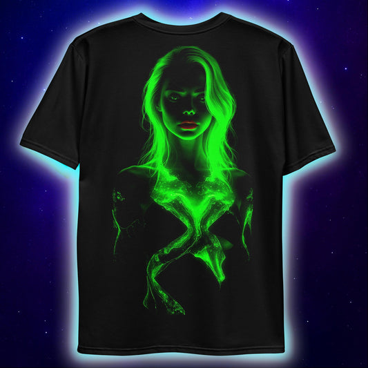 Emerald Muse Backprint T-Shirt, Neon Festival T-Shirts by XGuidance XS 2