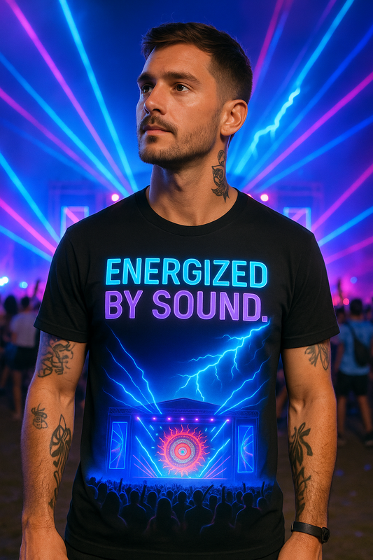 Energized by Sound T-Shirt, Neon Festival Rave T-Shirts by XGuidance XS 1
