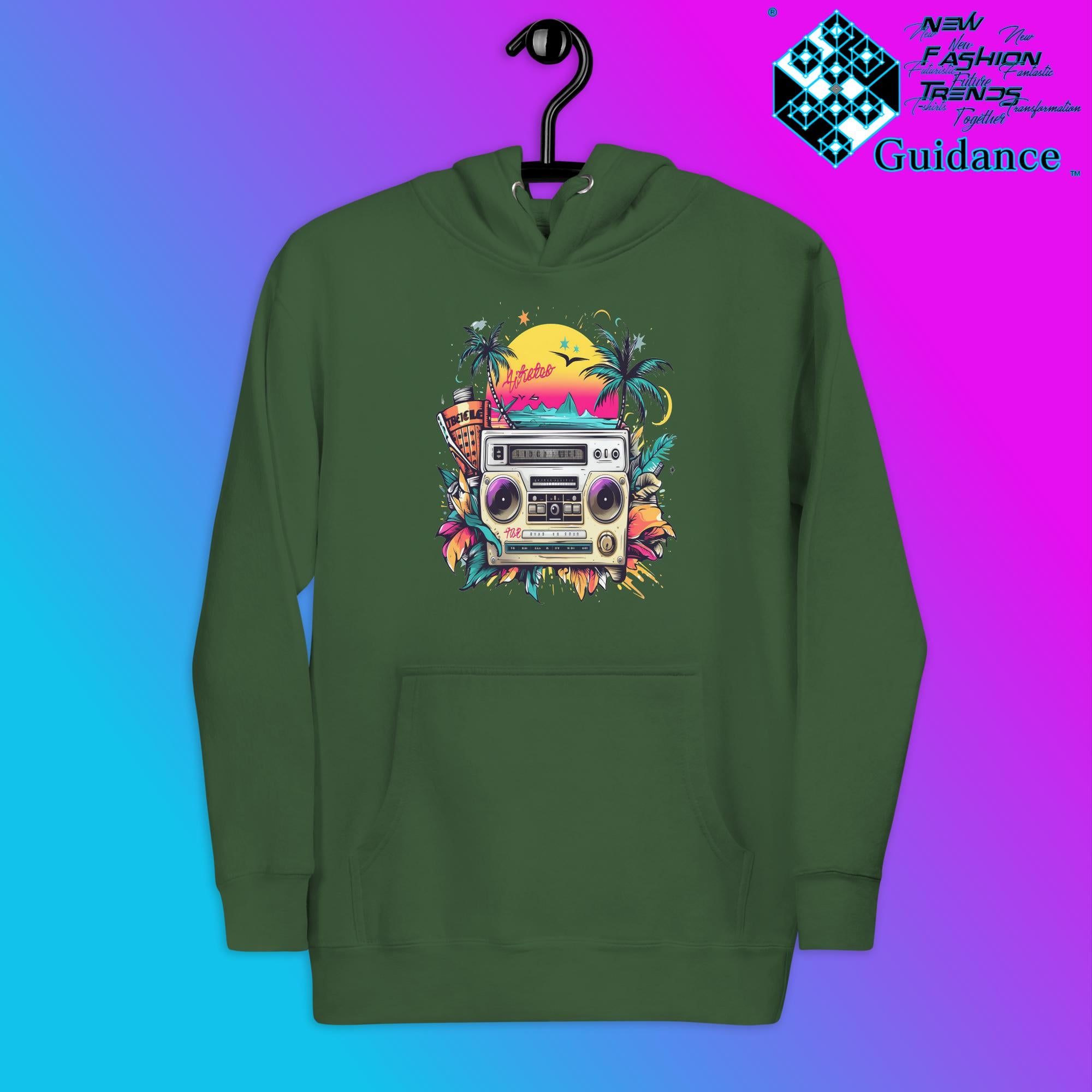 Enjoy Life Hoodie with Colorful Retro Design by XGuidance Forest Green 11