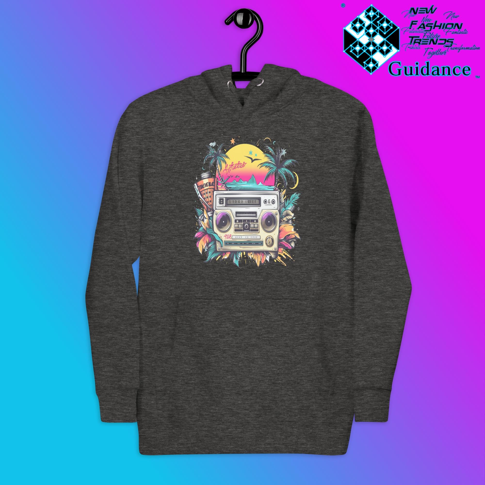Enjoy Life Hoodie with Colorful Retro Design by XGuidance Charcoal Heather 5