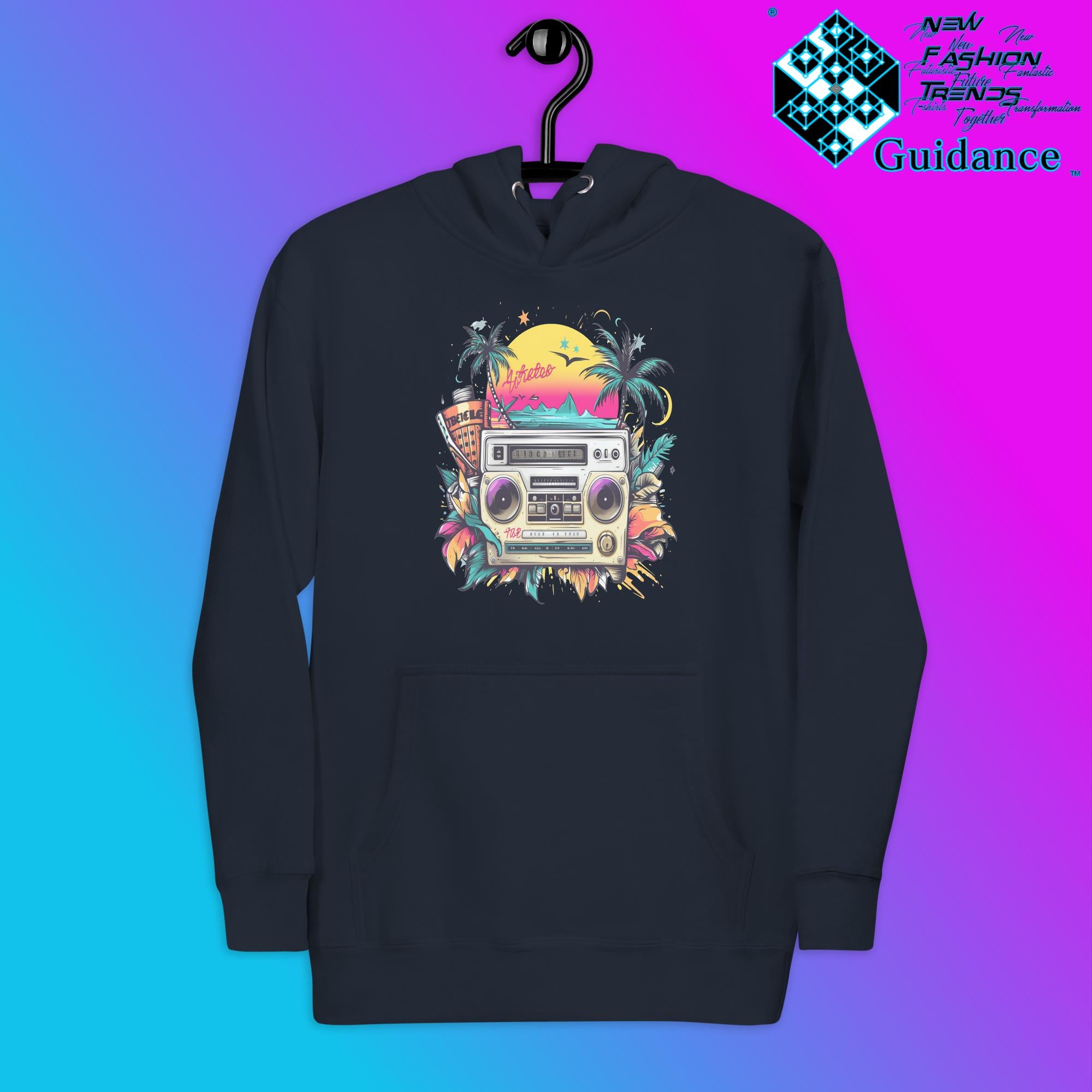 Enjoy Life Hoodie with Colorful Retro Design by XGuidance Navy Blazer 7