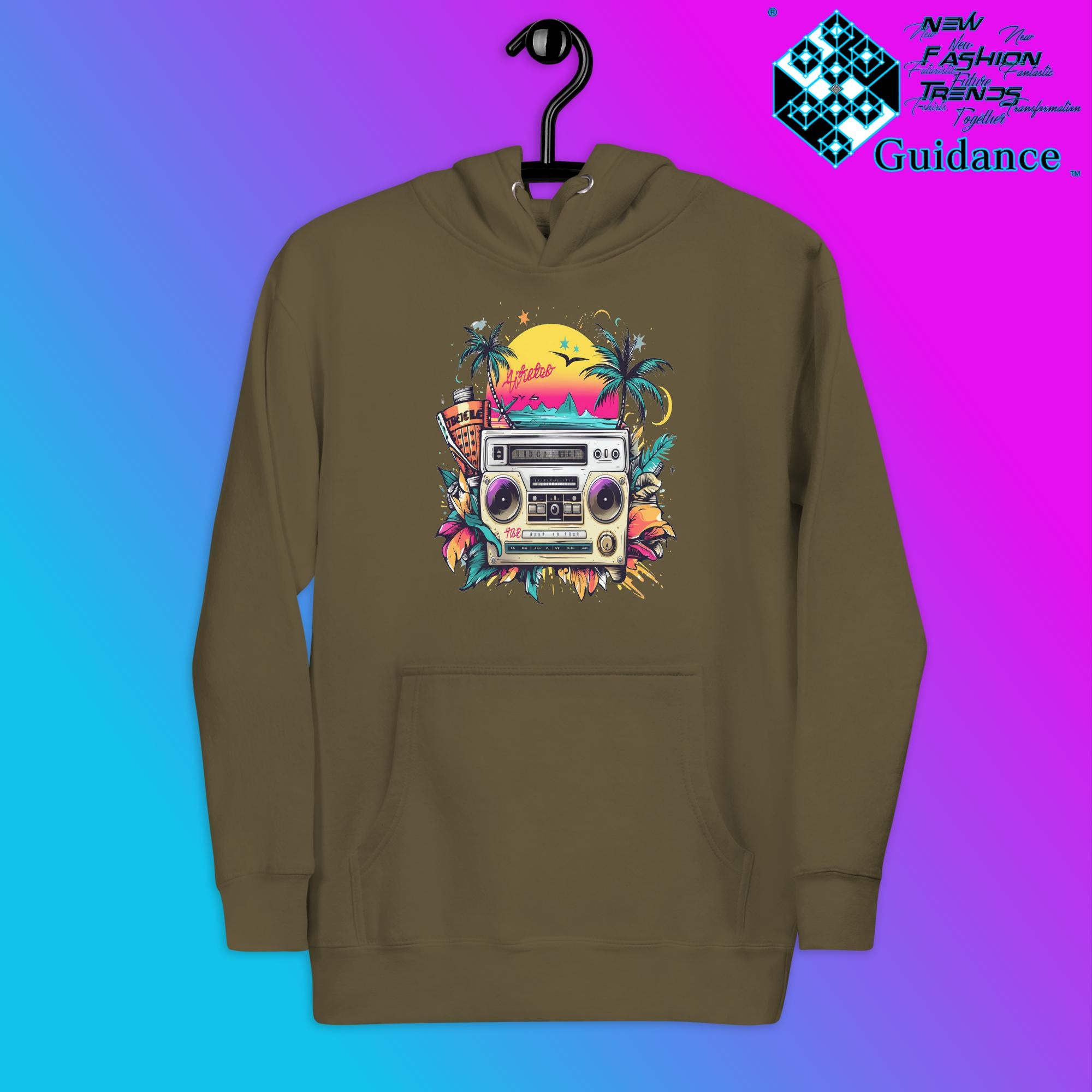 Enjoy Life Hoodie with Colorful Retro Design by XGuidance Military Green 8