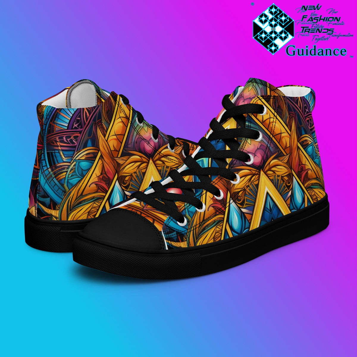 Eternity Sacred High Top Shoes – Sacred Geometry Sneakers by XGuidance Black 2