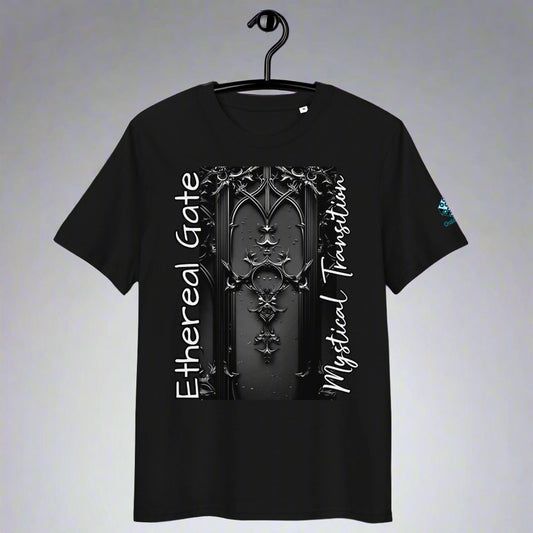 Ethereal Gate T-Shirt – Gothic Portal & Floral Mystery by XGuidance Black 1