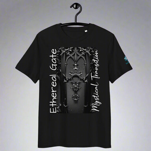 Ethereal Gate T-Shirt – Gothic Portal & Floral Mystery by XGuidance Black 1