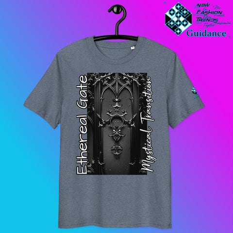 Ethereal Gate T-Shirt – Gothic Portal & Floral Mystery by XGuidance Dark Heather Blue 6