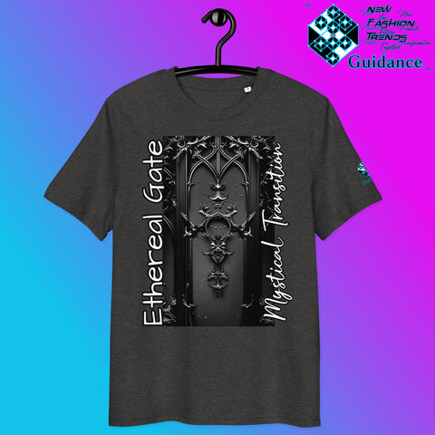 Ethereal Gate T-Shirt – Gothic Portal & Floral Mystery by XGuidance Dark Heather Grey 7