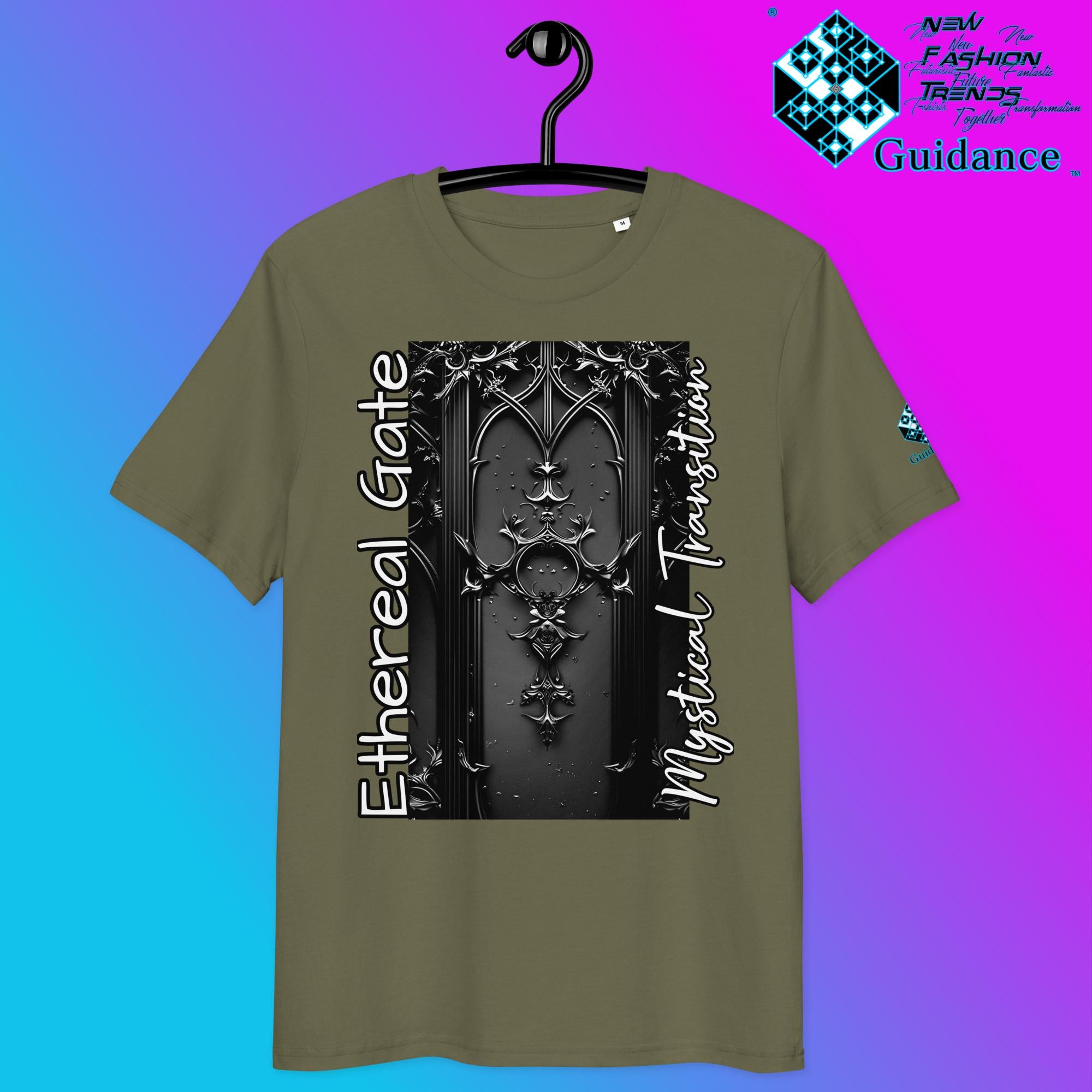 Ethereal Gate T-Shirt – Gothic Portal & Floral Mystery by XGuidance Khaki 9