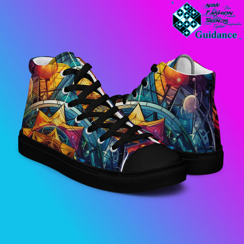 Ethereal Insight High Top Canvas Shoes – Sacred Geometry by XGuidance Black 8