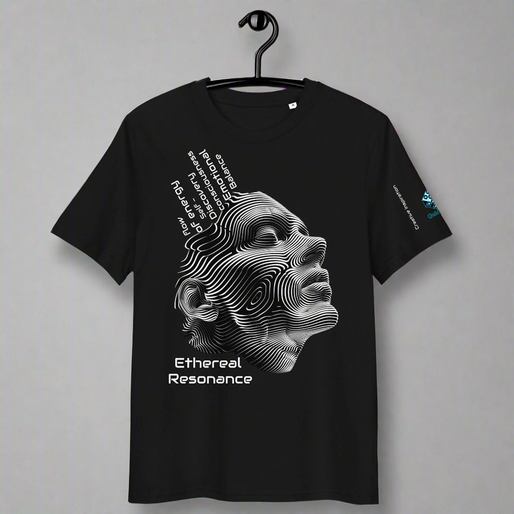 Ethereal Resonance T-Shirt – Abstract Face & Flowing Lines by XGuidance Black 1