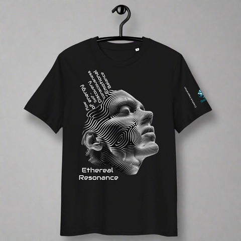 Ethereal Resonance T-Shirt – Abstract Face & Flowing Lines by XGuidance Black 1