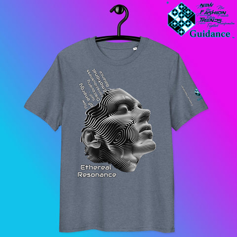 Ethereal Resonance T-Shirt – Abstract Face & Flowing Lines by XGuidance Dark Heather Blue 7