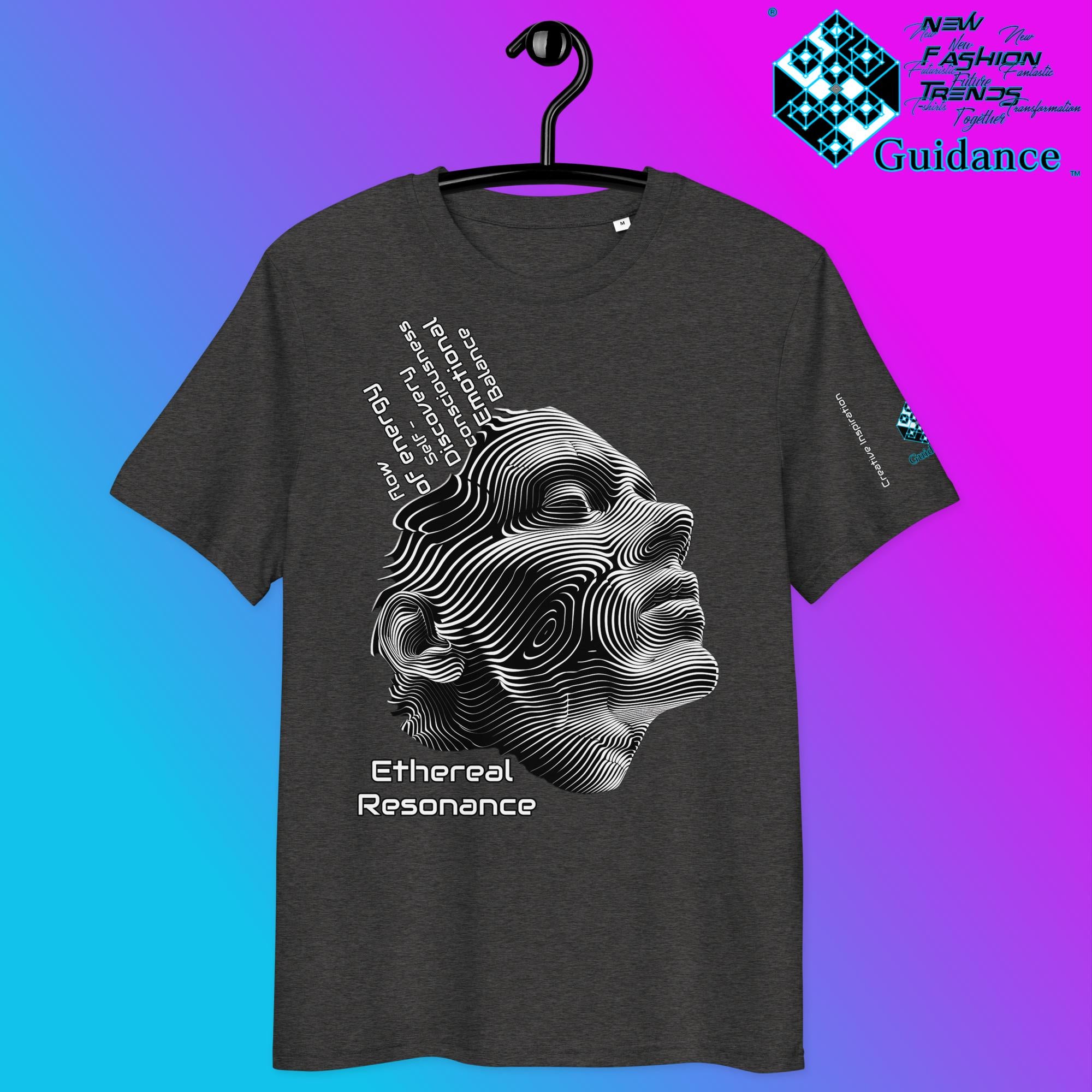 Ethereal Resonance T-Shirt – Abstract Face & Flowing Lines by XGuidance Dark Heather Grey 8