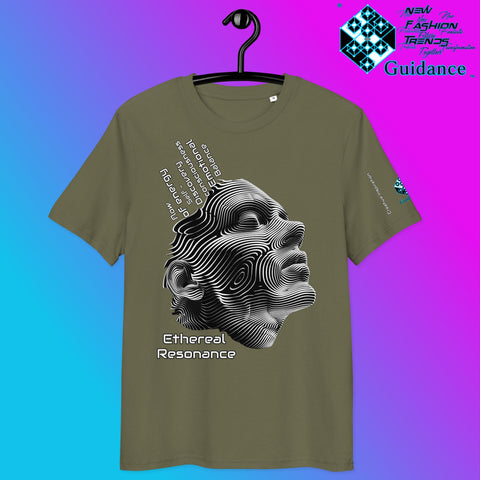 Ethereal Resonance T-Shirt – Abstract Face & Flowing Lines by XGuidance Khaki 9