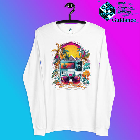 Festive Flourish Long Sleeve T-Shirt with Colorful Bus Design by XGuidance White 1