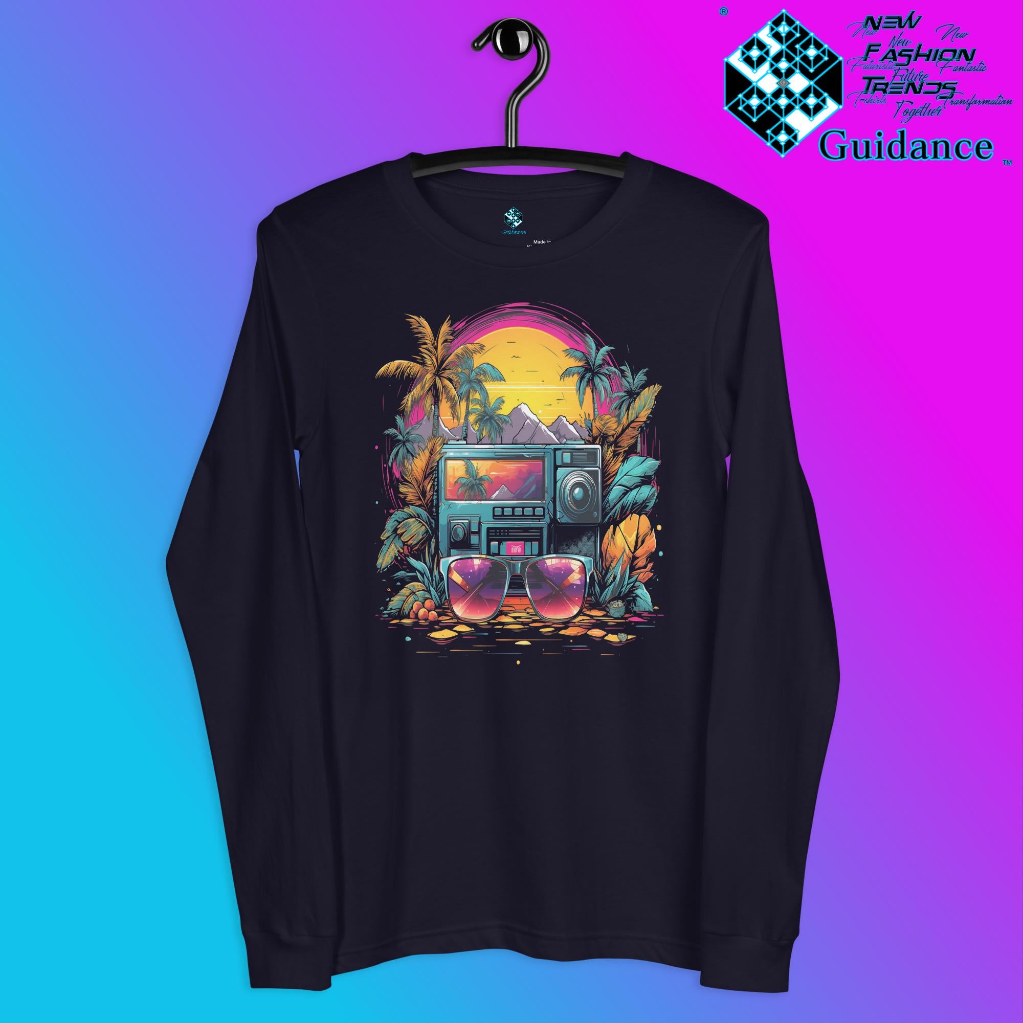 Festive Flourish Long Sleeve T-Shirt with Colorful Bus Design by XGuidance Navy 3