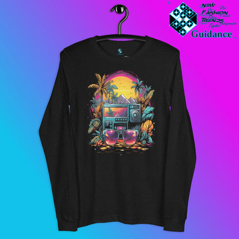 Festive Flourish Long Sleeve T-Shirt with Colorful Bus Design by XGuidance Black Heather 4
