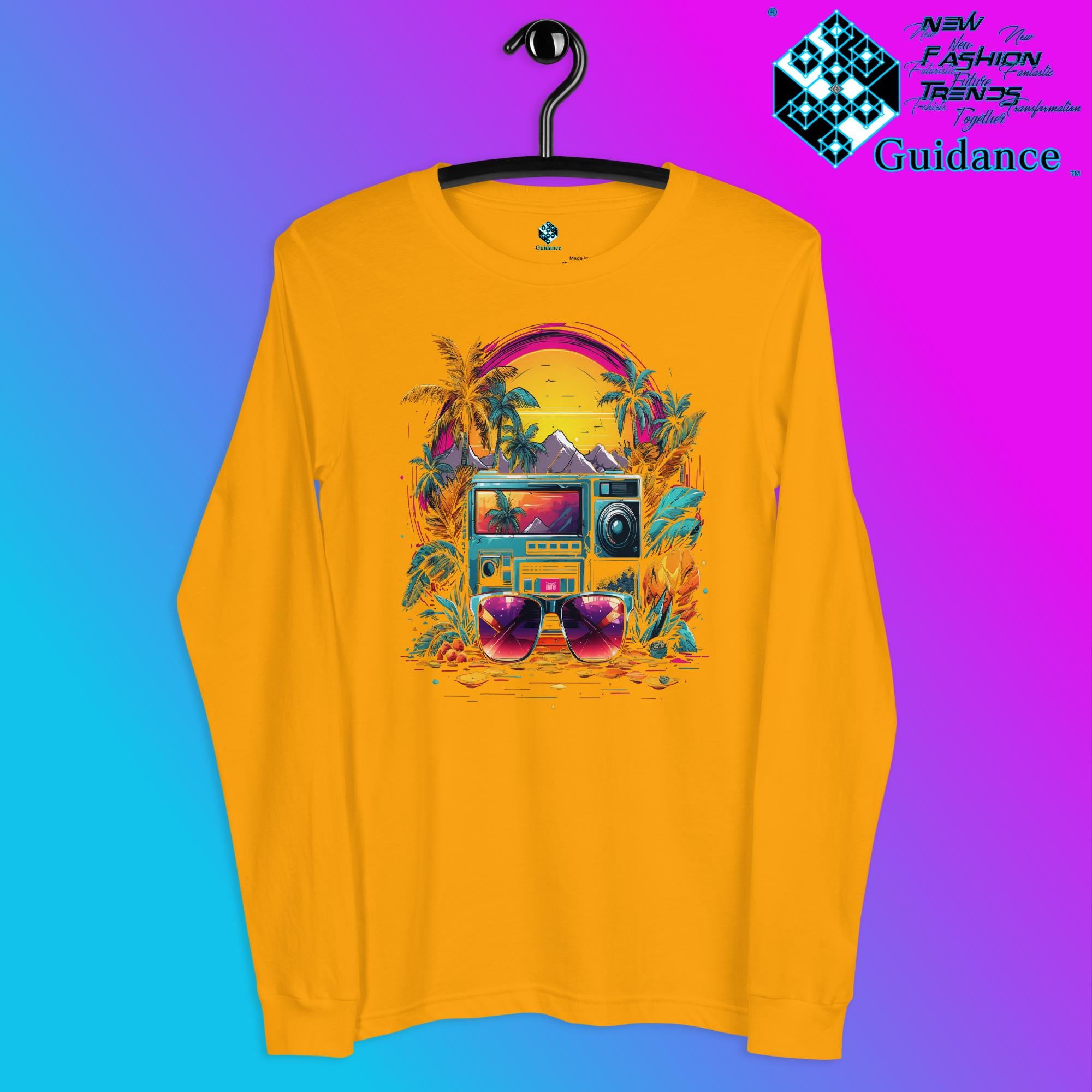Festive Flourish Long Sleeve T-Shirt with Colorful Bus Design by XGuidance Gold 5