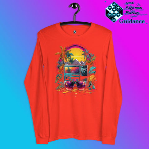 Festive Flourish Long Sleeve T-Shirt with Colorful Bus Design by XGuidance Poppy 6