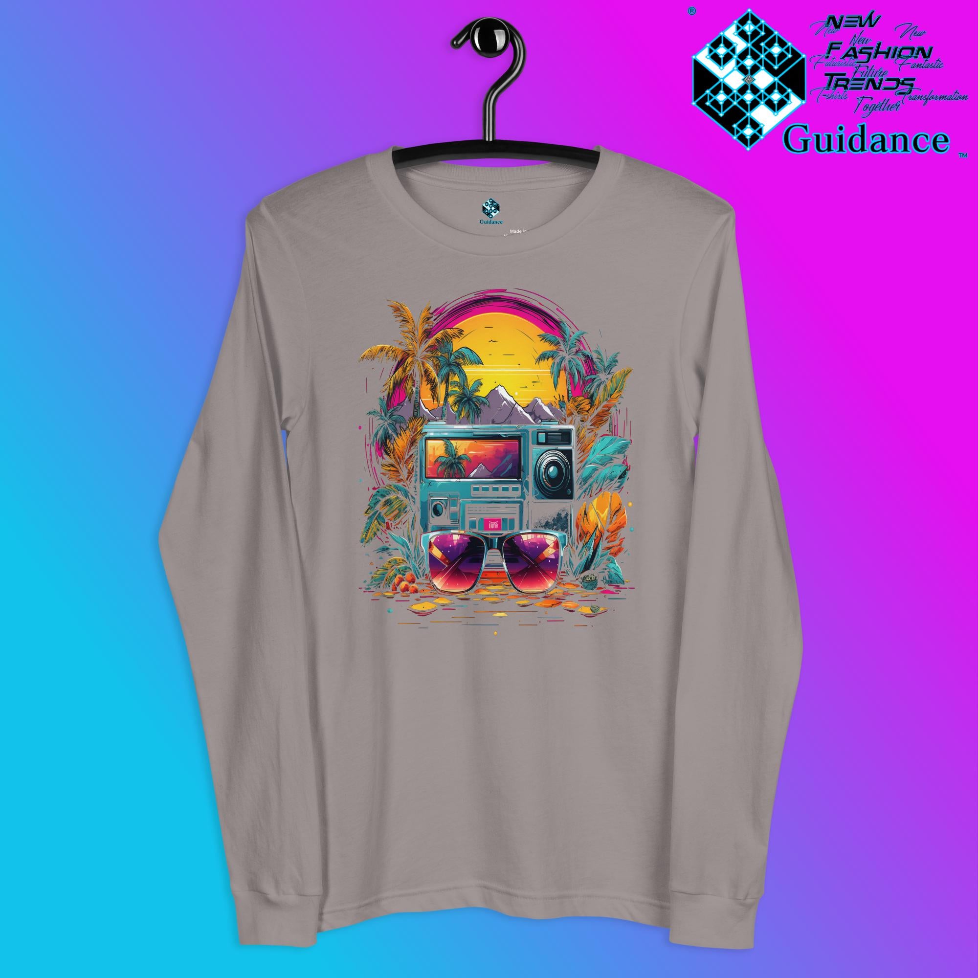 Festive Flourish Long Sleeve T-Shirt with Colorful Bus Design by XGuidance Storm 7