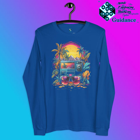 Festive Flourish Long Sleeve T-Shirt with Colorful Bus Design by XGuidance True Royal 9
