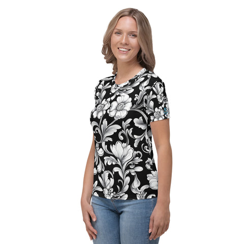 Floral Grace Tee – Elegant Black & White Floral T-Shirt by XGuidance XS 3