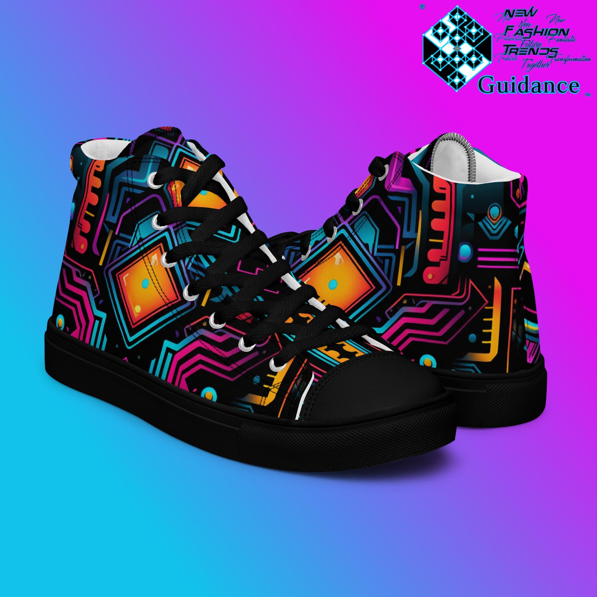 Galactic Synth – Futuristic Neon Sneakers Sneakers by XGuidance Black 8