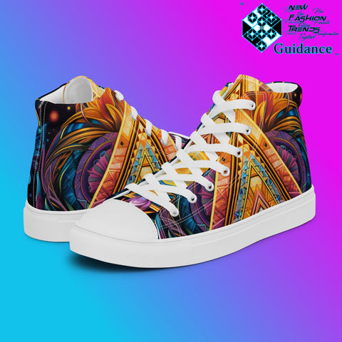 Geometric Chronicles High Top Shoes – Bold Streetwear Sneakers by XGuidance White 1