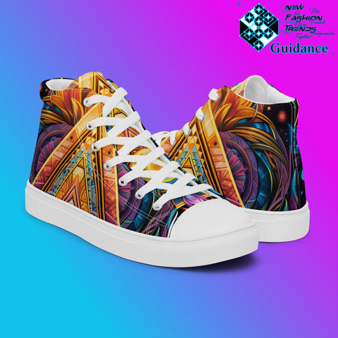 Geometric Chronicles High Top Shoes – Bold Streetwear Sneakers by XGuidance Black 7