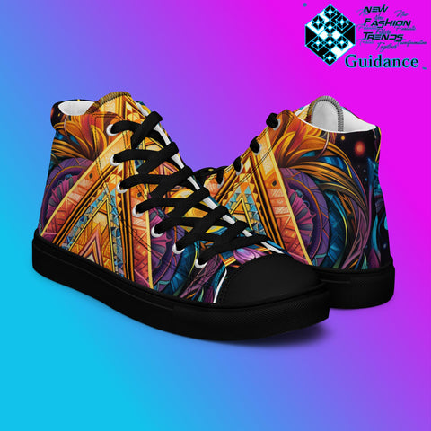 Geometric Chronicles High Top Shoes – Bold Streetwear Sneakers by XGuidance Black 8