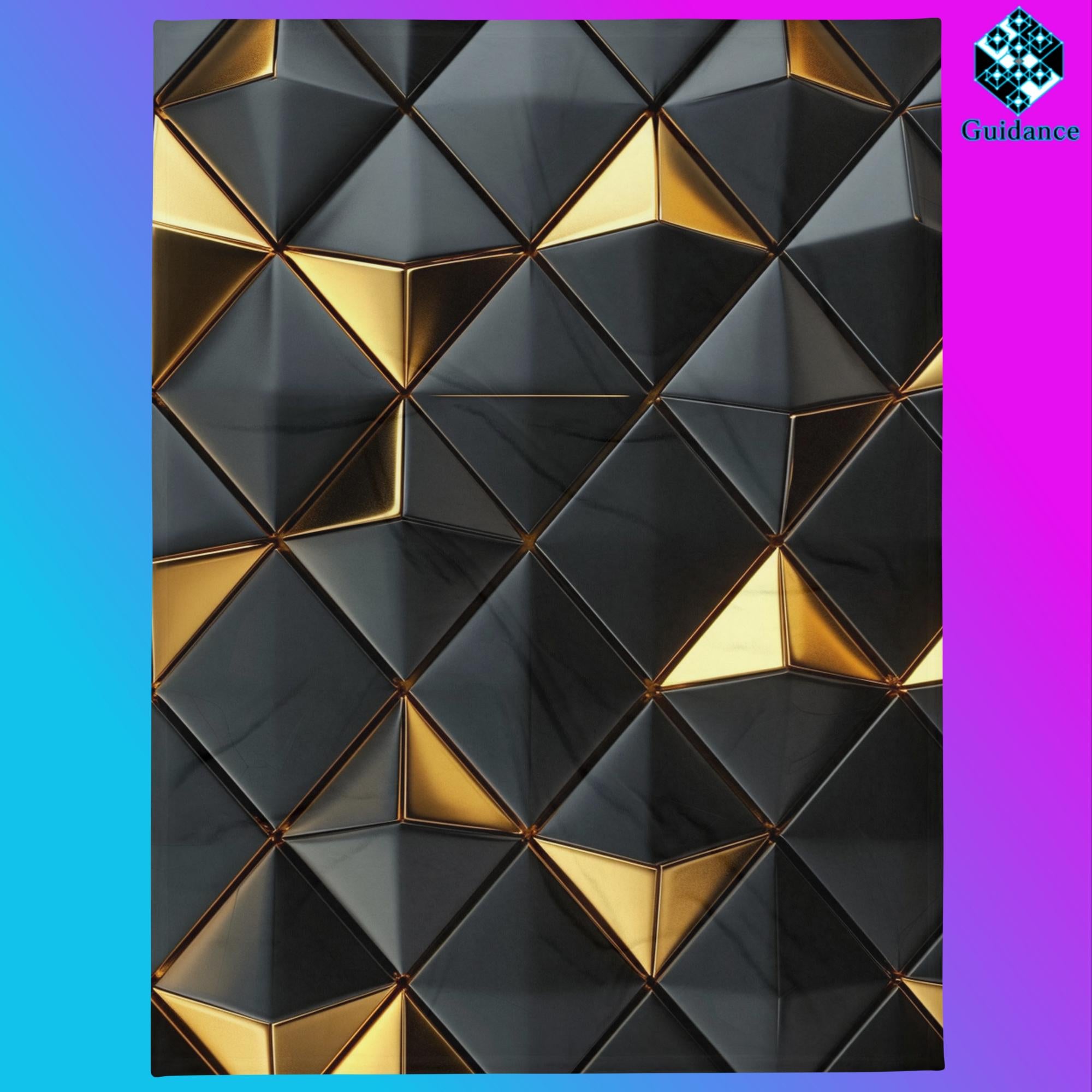 Geometric Gold Throw Blanket – Black 3D Luxury Look by XGuidance 60″×80″ 1