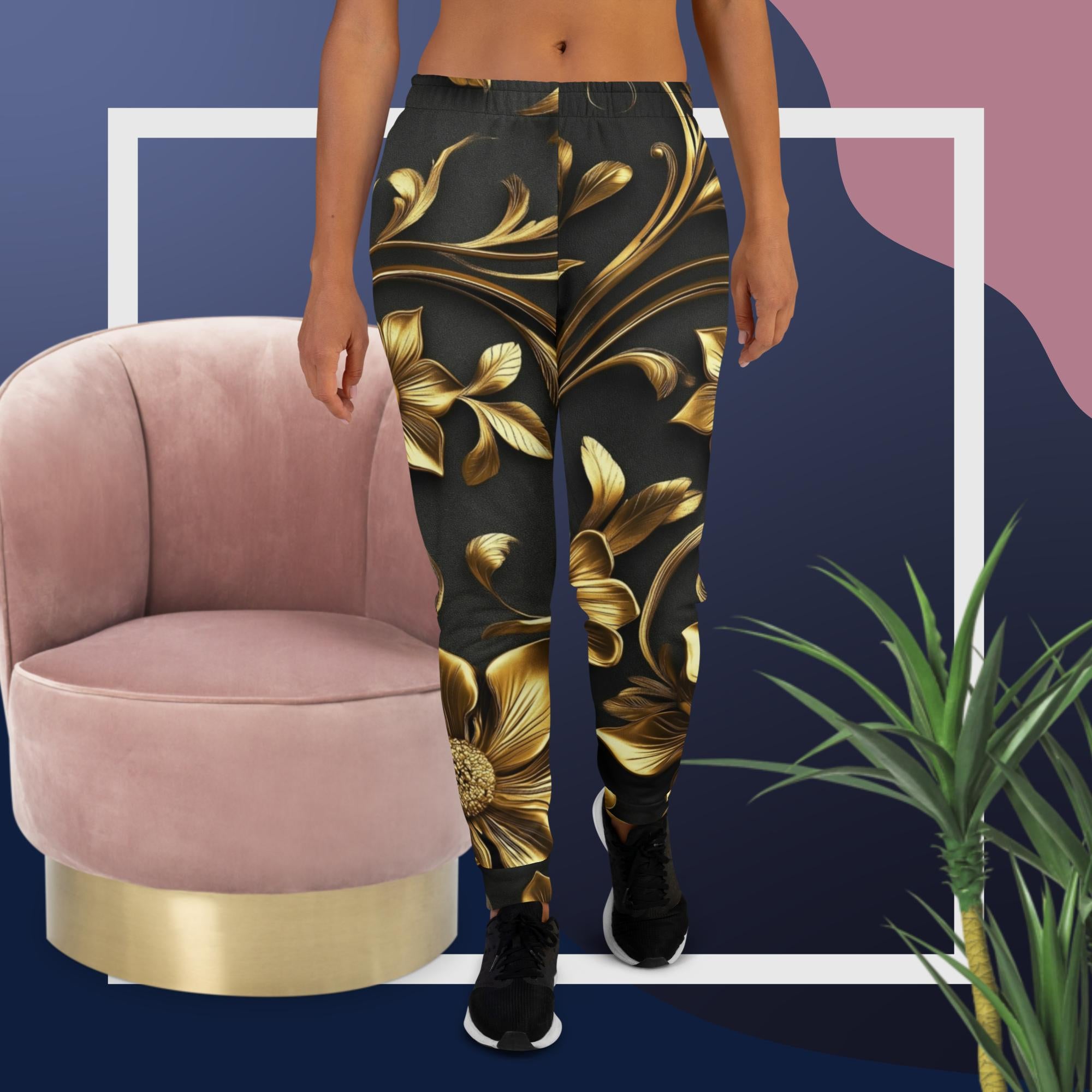 Golden Bloom Joggers – Elegant Black & Gold Pants by XGuidance XS 1