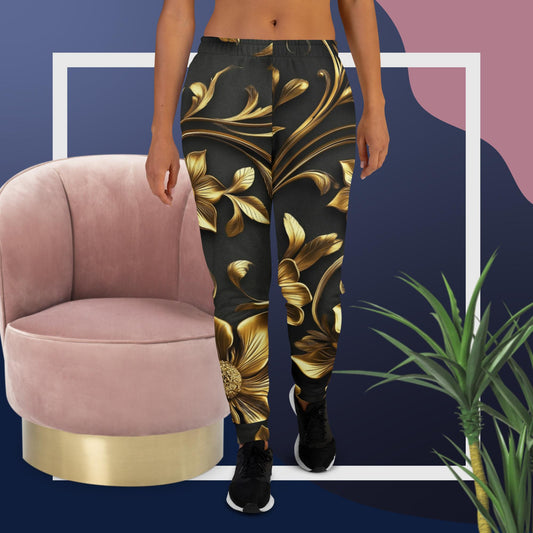 Golden Bloom Joggers – Elegant Black & Gold Pants by XGuidance XS 1