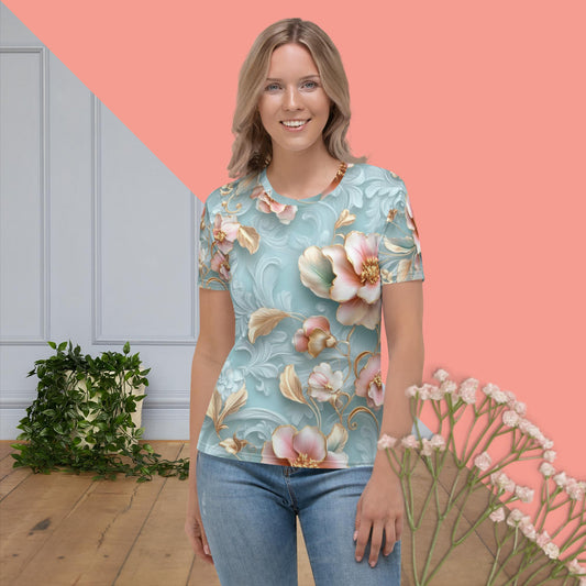 Golden Elegance Blossom Tee – Soft Floral Pastel Shirt by XGuidance XS 1