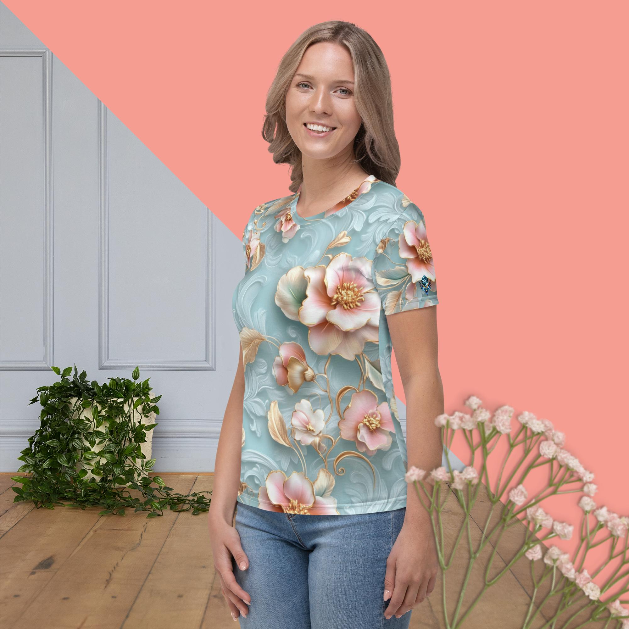 Golden Elegance Blossom Tee – Soft Floral Pastel Shirt by XGuidance XS 3