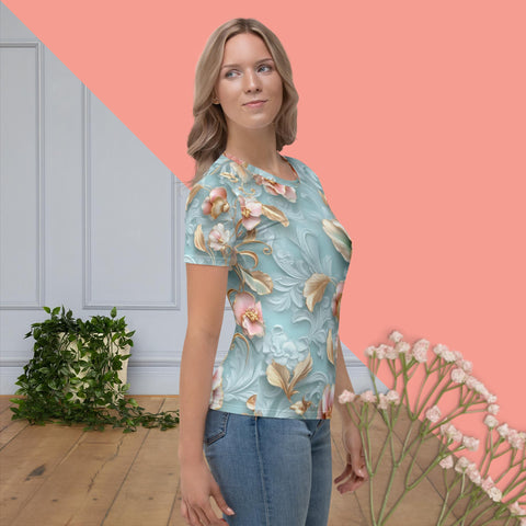Golden Elegance Blossom Tee – Soft Floral Pastel Shirt by XGuidance XS 4