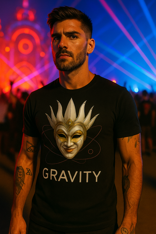 Golden Gravity Mask T-Shirt, Cosmic Streetwear T-Shirts by XGuidance XS 1