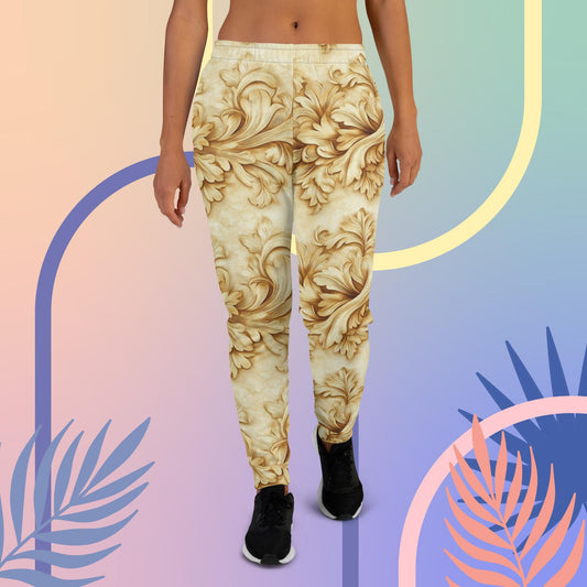 Golden Whispers Joggers – Elegant Beige & Gold Pattern Pants by XGuidance XS 1