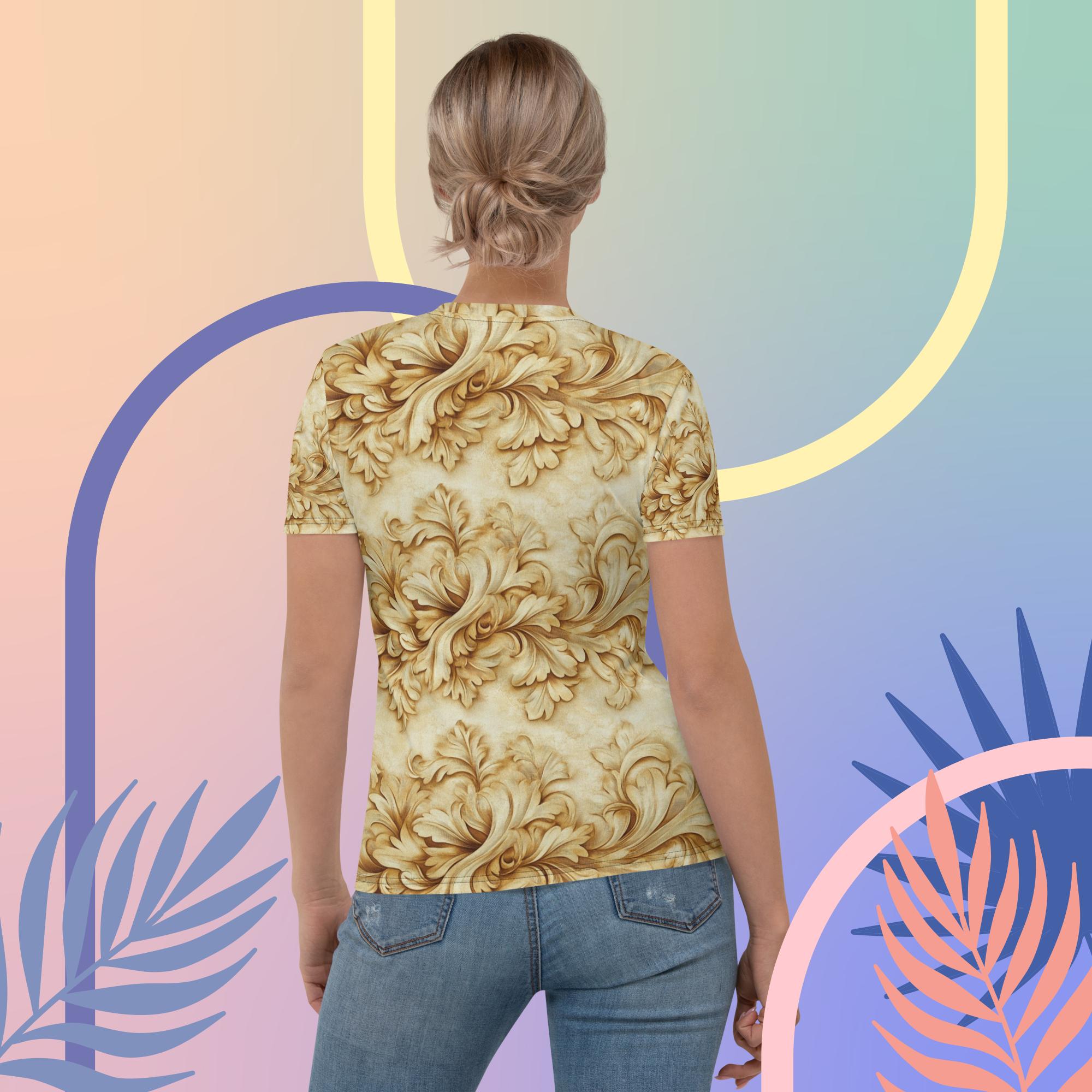 Golden Whispers Tee – Elegant Gold Floral Vintage Style by XGuidance XS 2