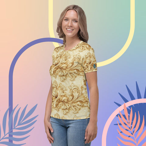Golden Whispers Tee – Elegant Gold Floral Vintage Style by XGuidance XS 3