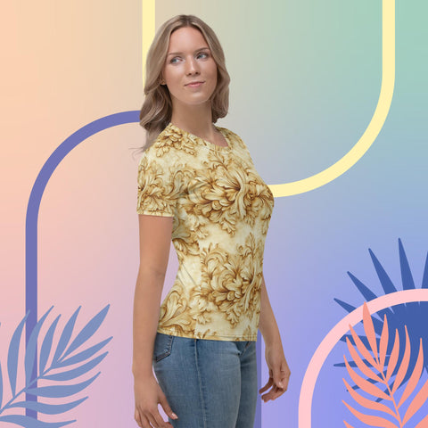 Golden Whispers Tee – Elegant Gold Floral Vintage Style by XGuidance XS 4