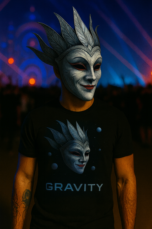Gravity Mask T-Shirt, Cosmic Festival Streetwear T-Shirts by XGuidance XS 1